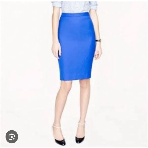 J. Crew Blue Wool Blend Fully Lined Knee Length Pencil Skirt Size 2 - Picture 1 of 9